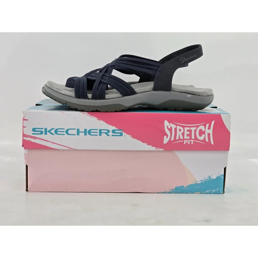 Skechers Reggae Slim Simply Stretch Sandals Womens 6 Navy Blue 163023 Excellent